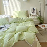HKM-592915 Solid Color Lace Edge Duvet Cover Set in Various Patterns and Sizes