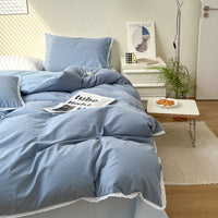 HKM-592915 Solid Color Lace Edge Duvet Cover Set in Various Patterns and Sizes