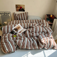 HKM-592915 Striped Milk Fiber Bedding Set - Four-Piece Options for Various Bed Sizes