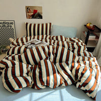 HKM-592915 Striped Milk Fiber Bedding Set - Four-Piece Options for Various Bed Sizes