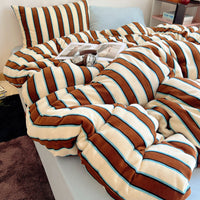 HKM-592915 Striped Milk Fiber Bedding Set - Four-Piece Options for Various Bed Sizes