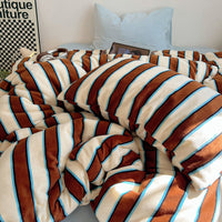 HKM-592915 Striped Milk Fiber Bedding Set - Four-Piece Options for Various Bed Sizes