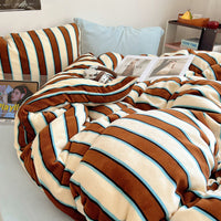 HKM-592915 Striped Milk Fiber Bedding Set - Four-Piece Options for Various Bed Sizes