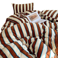 HKM-592915 Striped Milk Fiber Bedding Set - Four-Piece Options for Various Bed Sizes