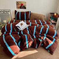 HKM-592915 Striped Milk Fiber Bedding Set - Four-Piece Options for Various Bed Sizes