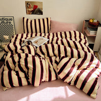 HKM-592915 Striped Milk Fiber Bedding Set - Four-Piece Options for Various Bed Sizes