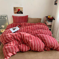 HKM-592915 Striped Milk Fiber Bedding Set - Four-Piece Options for Various Bed Sizes