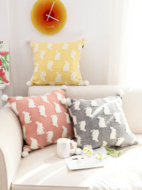 HKM-592979 Cute Rabbit Pillow Cover for Children's Room in Cream Yellow and Floral Gray