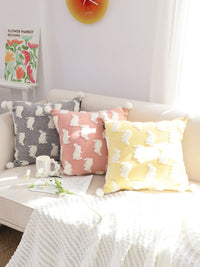 HKM-592979 Cute Rabbit Pillow Cover for Children's Room in Cream Yellow and Floral Gray