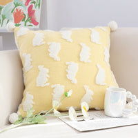 HKM-592979 Cute Rabbit Pillow Cover for Children's Room in Cream Yellow and Floral Gray