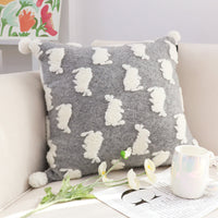 HKM-592979 Cute Rabbit Pillow Cover for Children's Room in Cream Yellow and Floral Gray