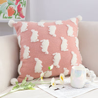 HKM-592979 Cute Rabbit Pillow Cover for Children's Room in Cream Yellow and Floral Gray