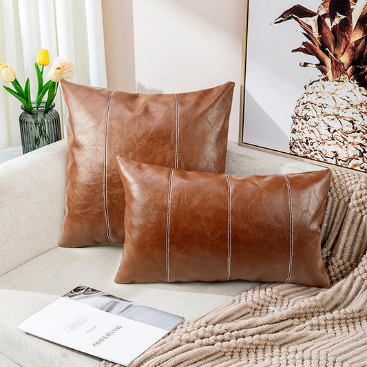 HKM-593043 Solid Color PU Leather Pillow Cover - Black & Brown Options, 45x45cm, 30x50cm, 50x50cm, European Style