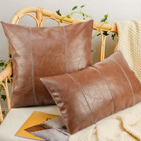HKM-593043 Solid Color PU Leather Pillow Cover - Black & Brown Options, 45x45cm, 30x50cm, 50x50cm, European Style