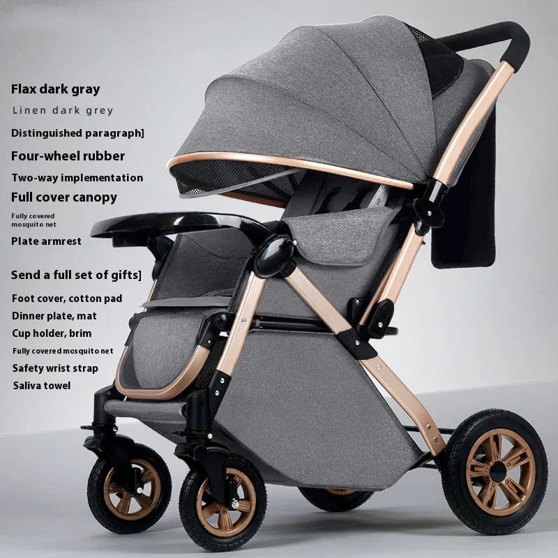 KTX-593107 Foldable Stainless Steel Two-Way Stroller with Armrest for Easy Travel