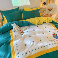 HKM-593235 Cozy Four-Piece Thick Brushed Washed Cotton Bedding Set with Double Duvet Cover