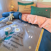 HKM-593235 Cozy Four-Piece Thick Brushed Washed Cotton Bedding Set with Double Duvet Cover