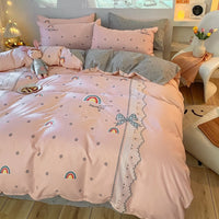 HKM-593235 Cozy Four-Piece Thick Brushed Washed Cotton Bedding Set with Double Duvet Cover