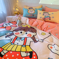 HKM-593235 Cozy Four-Piece Thick Brushed Washed Cotton Bedding Set with Double Duvet Cover