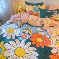 HKM-593235 Cozy Four-Piece Thick Brushed Washed Cotton Bedding Set with Double Duvet Cover