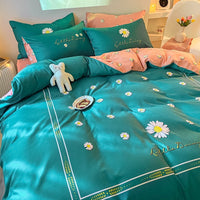 HKM-593235 Cozy Four-Piece Thick Brushed Washed Cotton Bedding Set with Double Duvet Cover