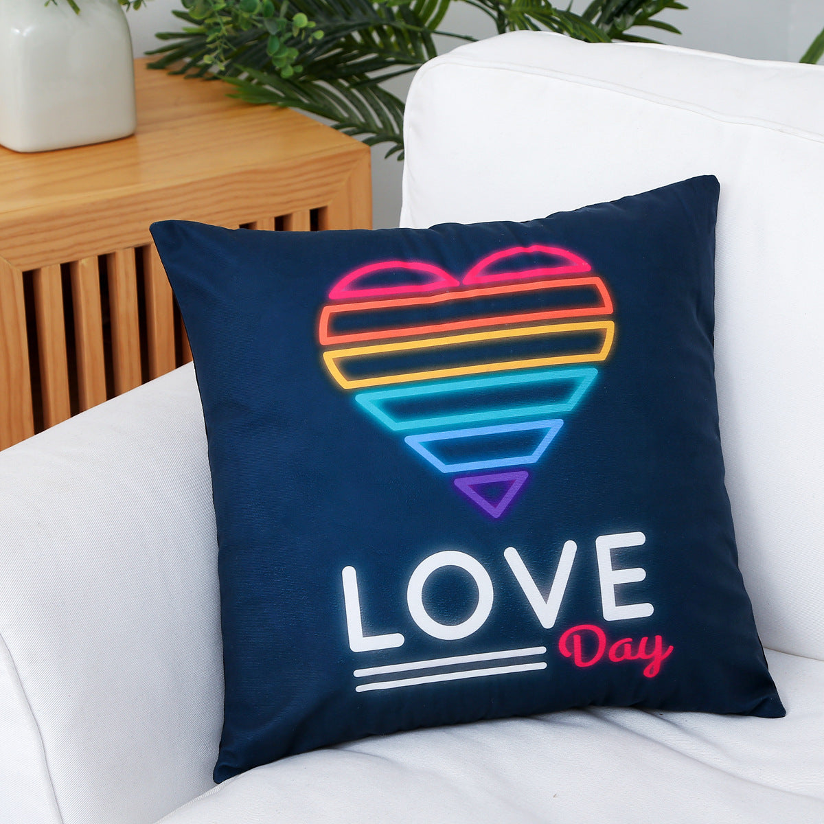 HKM-593299 Rainbow Heart Shape Cushion Cover in Nordic Style - Peach Skin Chemical Fiber
