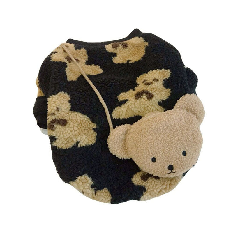 HKM-593747 Bear Plus Velvet Cotton-Padded Pet Coat for Autumn and Winter in White and Black