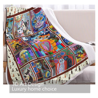 HKM-594067 Soft Sherpa Fleece Cat-Themed Blanket for Couch, Office, and Camping - Warm and Cozy, Perfect Size for Individual Use