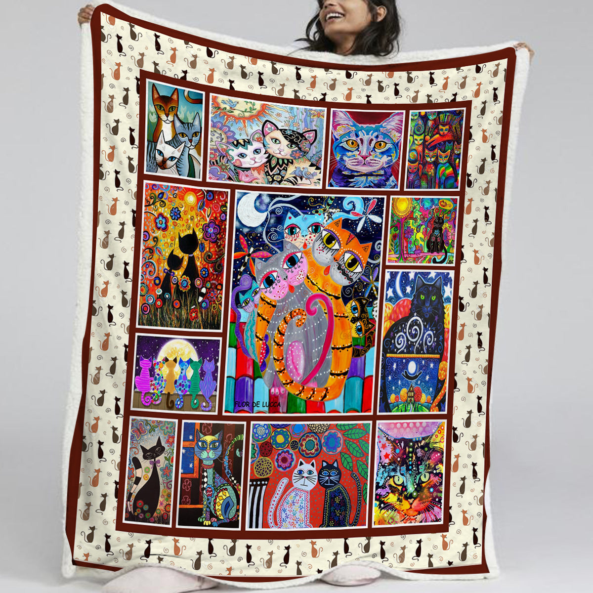HKM-594067 Soft Sherpa Fleece Cat-Themed Blanket for Couch, Office, and Camping - Warm and Cozy, Perfect Size for Individual Use