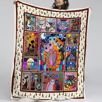 HKM-594067 Soft Sherpa Fleece Cat-Themed Blanket for Couch, Office, and Camping - Warm and Cozy, Perfect Size for Individual Use