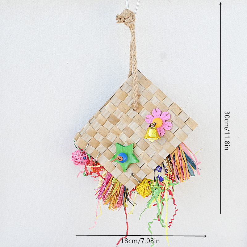 HKM-594323 Natural Palm Leaf Foraging Bag for Parrots - 18 x 30 cm Bird Toy