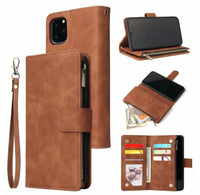 HKM-594323 iPhone 11 Pro Max Multi-Card Zipper Wallet Case - Retro Frosted Leather with Flip Style in Black, Blue, Brown, and Wine Red