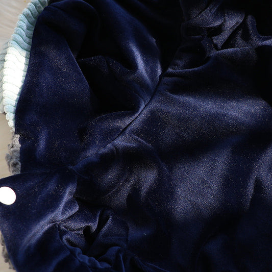 HKM-594387 Cotton Coat for Small Dogs in Beige and Dark Blue - Stylish Bubble Wool Design