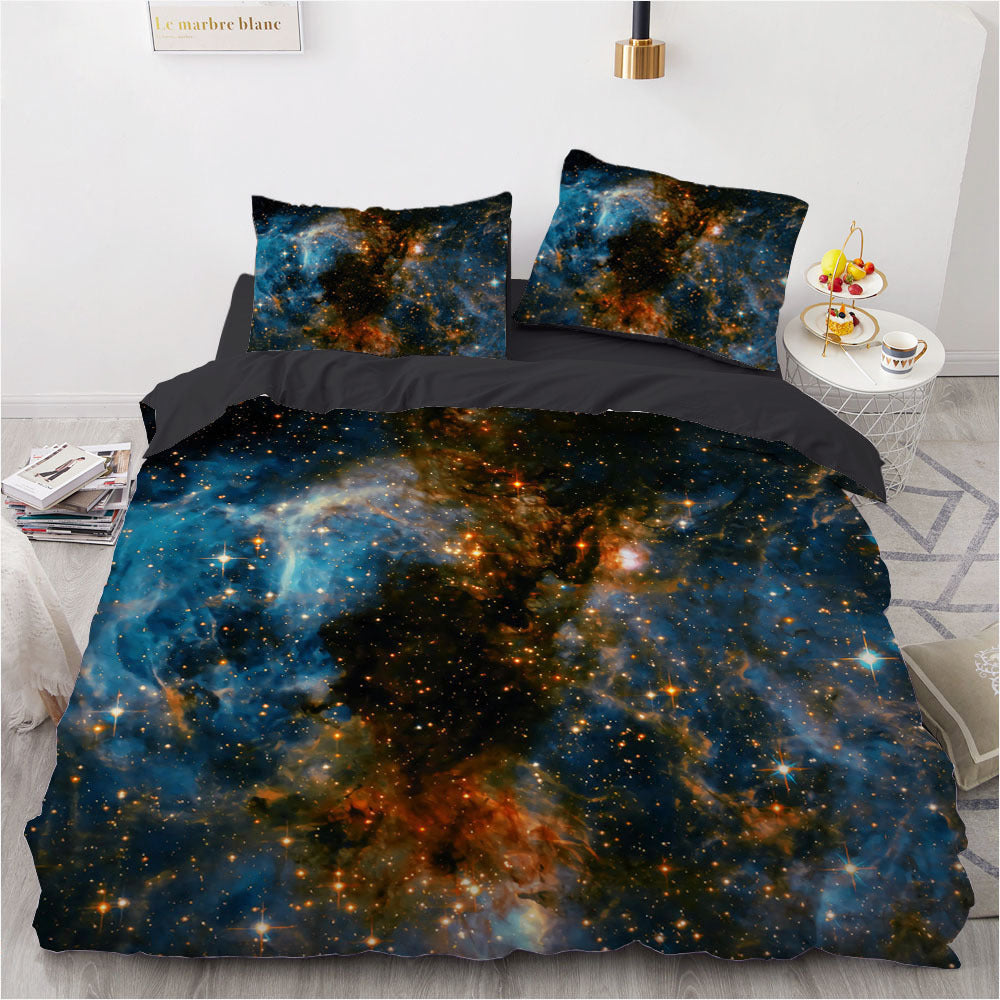 HKM-594387 Digital Bedding and Home Textile 3-Piece Set - Polyester Fabric, White Quilt Cover, Bed Sheet, and Pillowcase