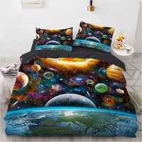 HKM-594387 Digital Bedding and Home Textile 3-Piece Set - Polyester Fabric, White Quilt Cover, Bed Sheet, and Pillowcase
