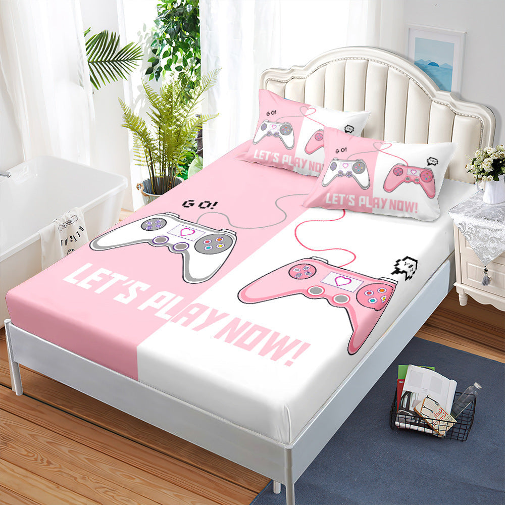 HKM-594387 Gamepad Themed Fitted Sheet and Duvet Cover Set with Pillowcases in Multiple Sizes