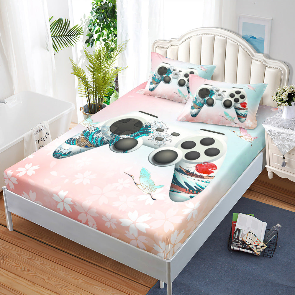HKM-594387 Gamepad Themed Fitted Sheet and Duvet Cover Set with Pillowcases in Multiple Sizes