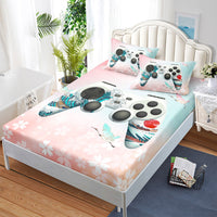 HKM-594387 Gamepad Themed Fitted Sheet and Duvet Cover Set with Pillowcases in Multiple Sizes