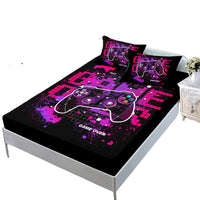 HKM-594387 Gamepad Themed Fitted Sheet and Duvet Cover Set with Pillowcases in Multiple Sizes