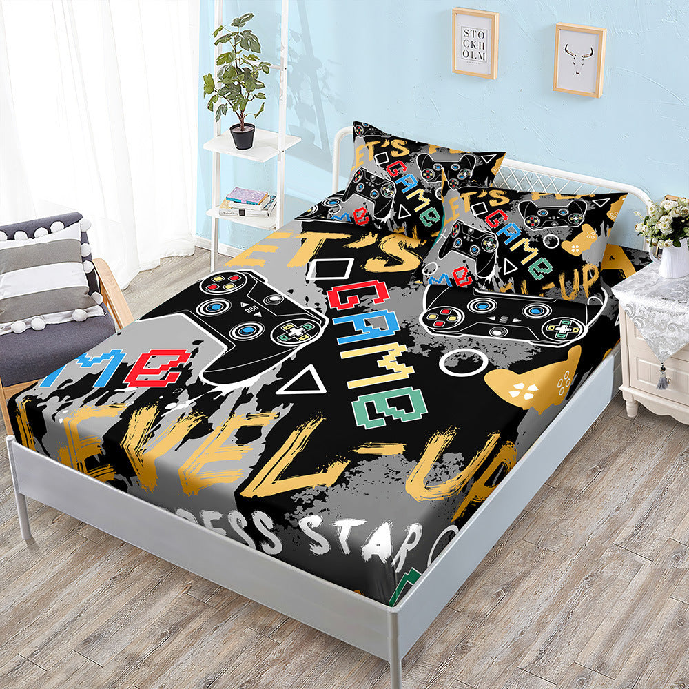 HKM-594387 Gamepad Themed Fitted Sheet and Duvet Cover Set with Pillowcases in Multiple Sizes