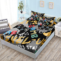 HKM-594387 Gamepad Themed Fitted Sheet and Duvet Cover Set with Pillowcases in Multiple Sizes