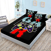 HKM-594387 Gamepad Themed Fitted Sheet and Duvet Cover Set with Pillowcases in Multiple Sizes