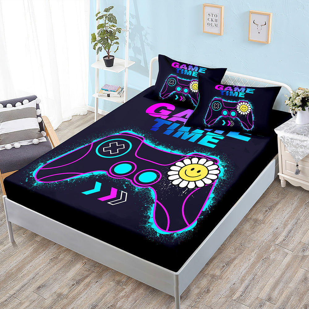HKM-594387 Gamepad Themed Fitted Sheet and Duvet Cover Set with Pillowcases in Multiple Sizes