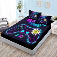 HKM-594387 Gamepad Themed Fitted Sheet and Duvet Cover Set with Pillowcases in Multiple Sizes