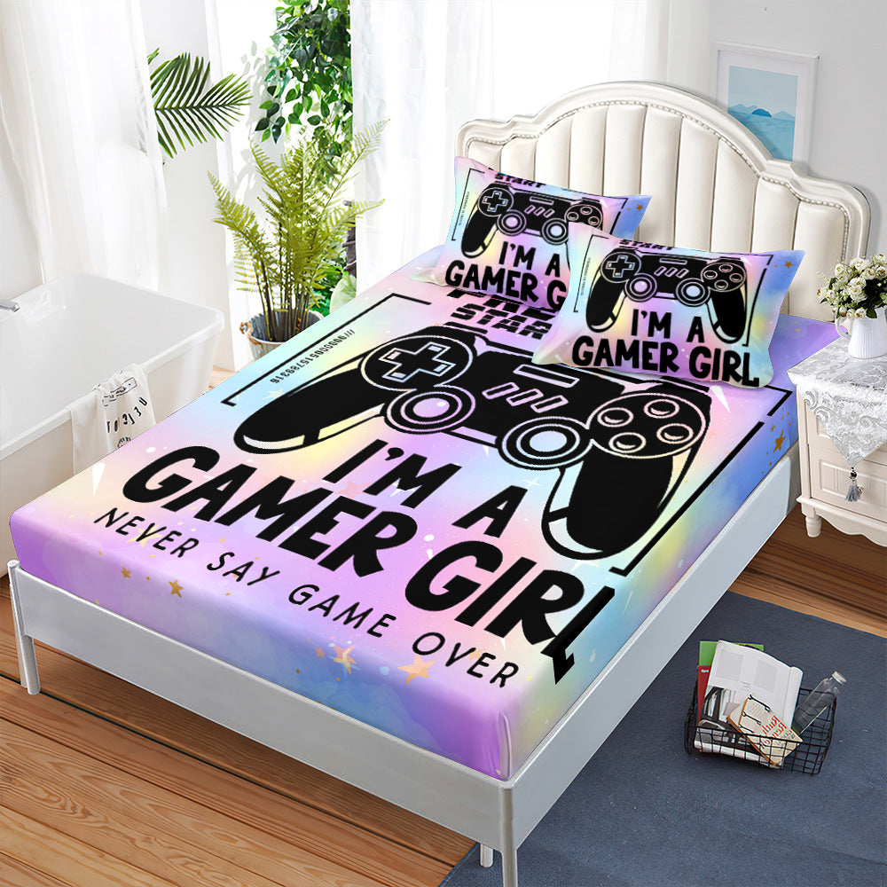HKM-594387 Gamepad Themed Fitted Sheet and Duvet Cover Set with Pillowcases in Multiple Sizes