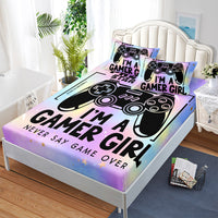 HKM-594387 Gamepad Themed Fitted Sheet and Duvet Cover Set with Pillowcases in Multiple Sizes