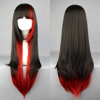 HKM-594515 Long Straight Black to Red Gradient Hair with Slanted Bangs - High Temperature Wire