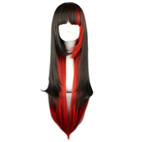 HKM-594515 Long Straight Black to Red Gradient Hair with Slanted Bangs - High Temperature Wire