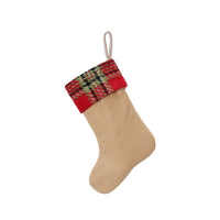 HKM-594835 Linen Christmas Stockings Set of 3 in Red and Green - 25x18cm Cloth Holiday Decor