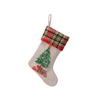 HKM-594835 Linen Christmas Stockings Set of 3 in Red and Green - 25x18cm Cloth Holiday Decor